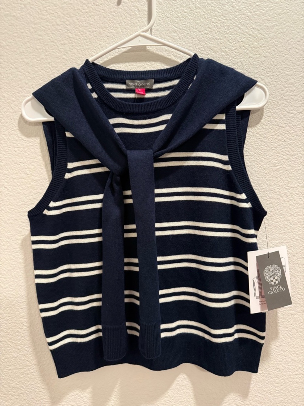 Vince Camuto Navy & White Striped Sleeveless Top